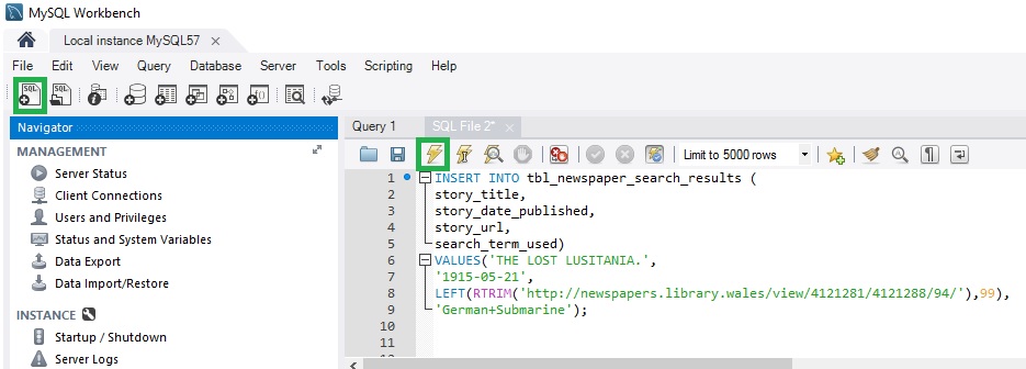 Inserting a record into a table using MySQL Workbench