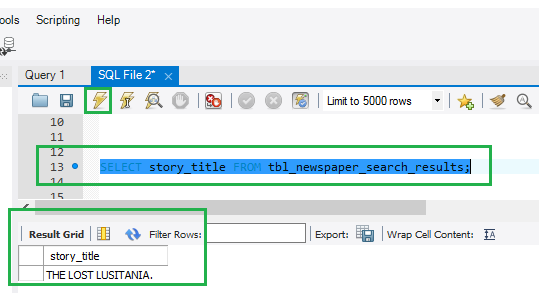 Selecting records from a table using MySQL Workbench