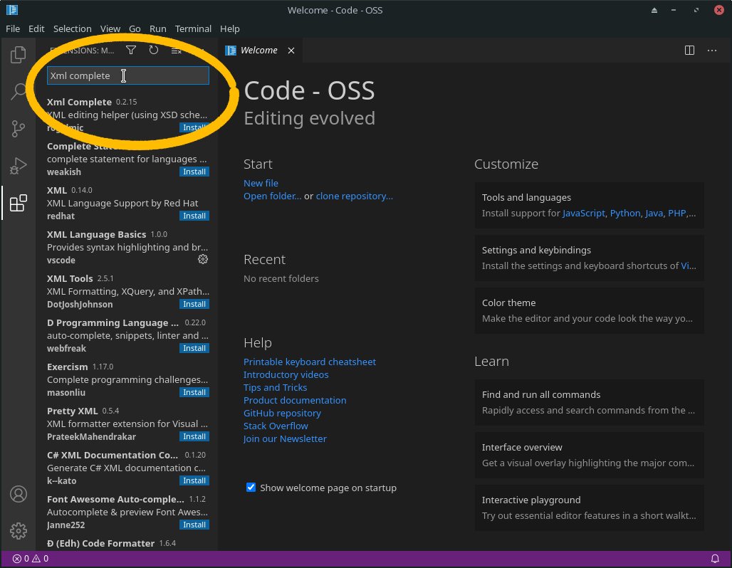 Búsqueda de extensiones de VS Code