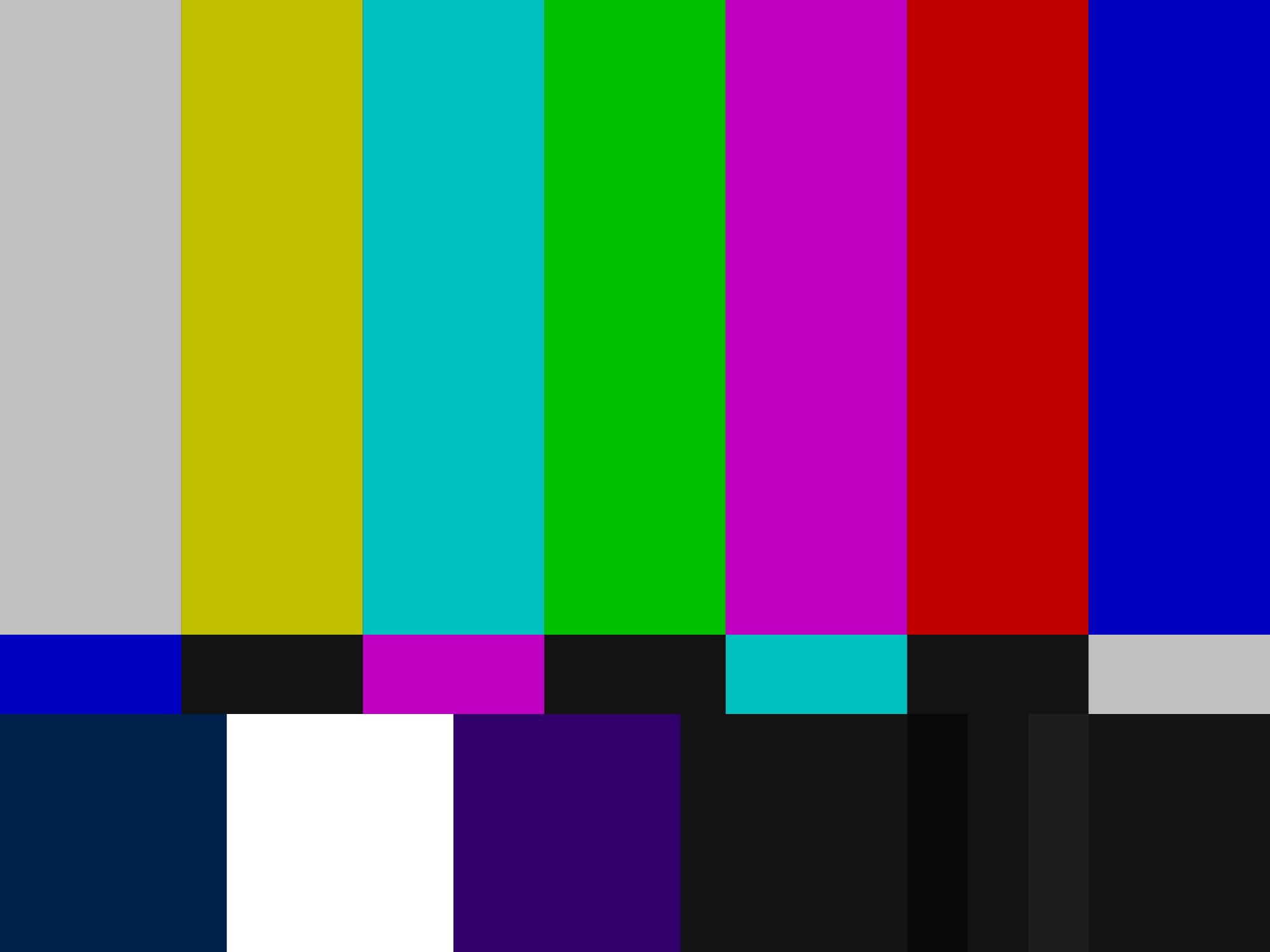 NTSC SMPTE Bars. Source: Wikimedia Commons