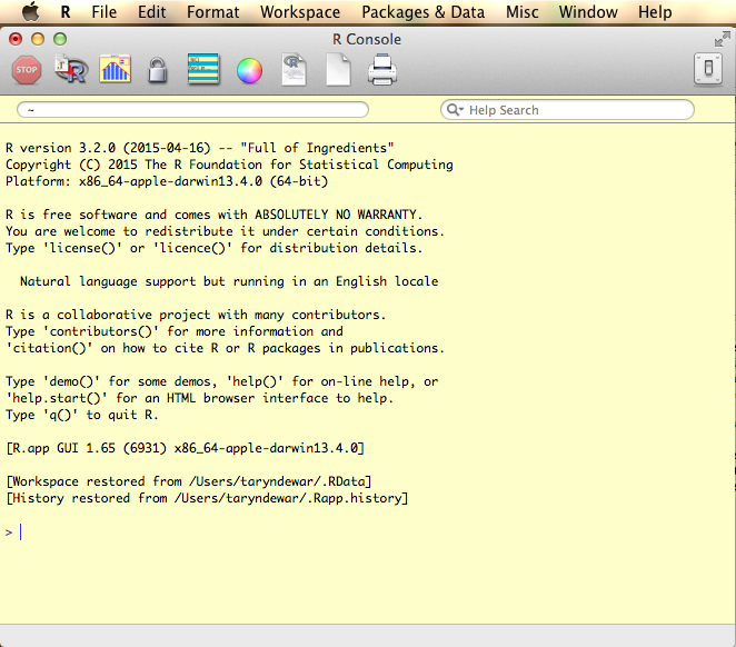 O console R no Mac.