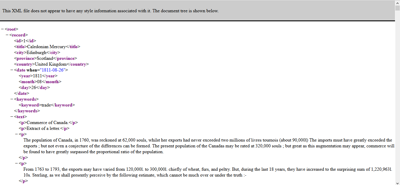 Figure 2: Viewing the XML